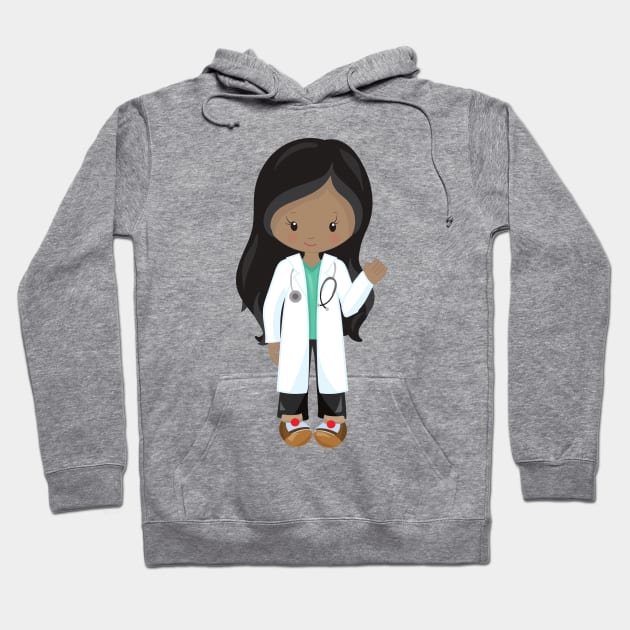 African American Girl, Doctor, Nurse, Stethoscope Hoodie by Jelena Dunčević